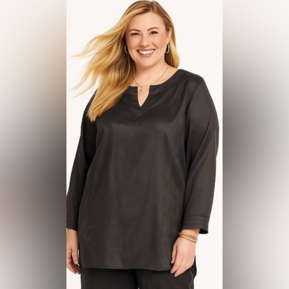 NWT Diane Gilman Black 100% Silk Tunic Top Size 1X Timeless Classic